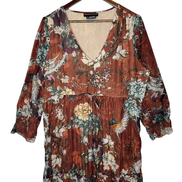 Hemant & Nandita Anthropologie Zeri Floral Peasant Midi Dress size 16 - Picture 2 of 9